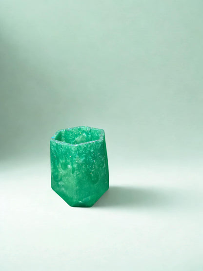 set de salle de bain artisanal vert (porte-savon + gobelet