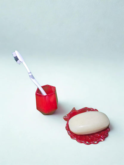 set de salle de bain rouge artisanal