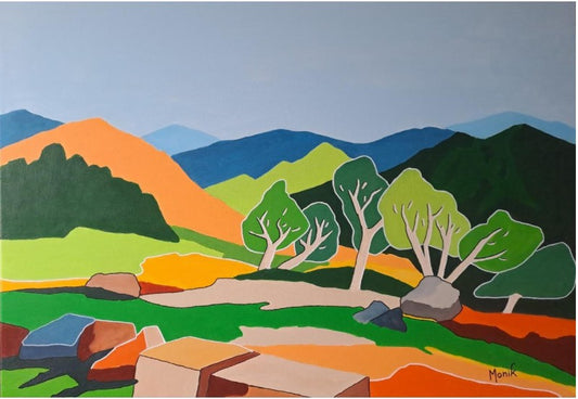 Peinture artiste Monik - Artiste côté Drouot – Paysage moderne coloré sur toile